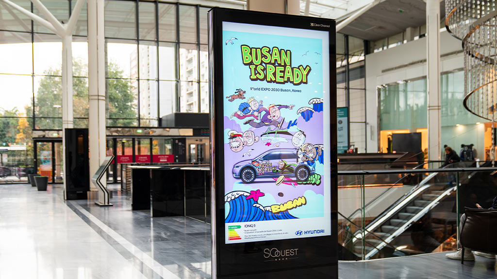 Anuncios de Hyundai en centros comerciales para apoyar a Busan en Exposición Mundial 2030 