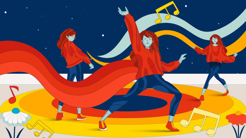 Ilustración de chica bailando para promoción baila con hyundai