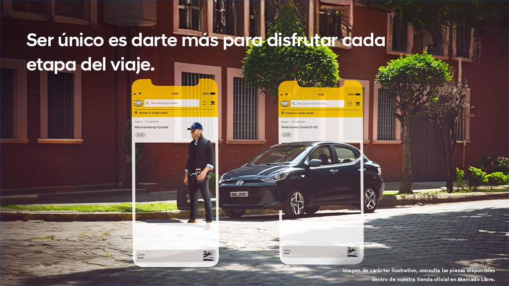 Aplicación de Mercado Libre junto a auto Hyundai