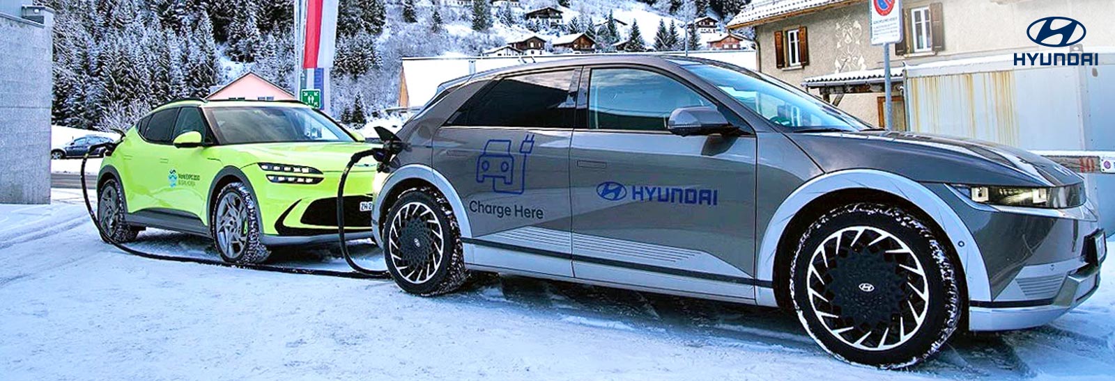 Vehículos ecológicos Hyundai en la ciudad de Davos